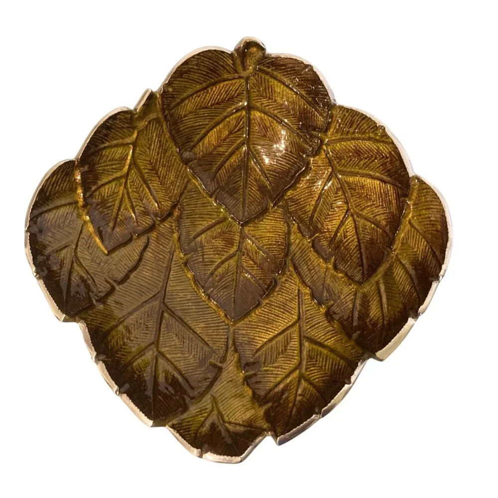 Vintage Artichoke Leaf Metal And Enamel Bowl